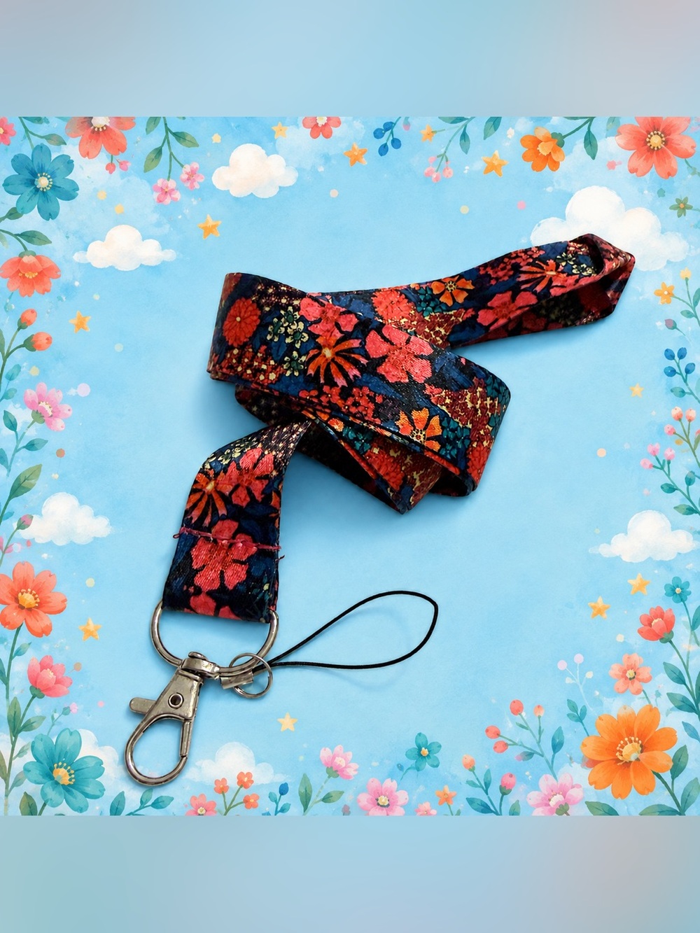 30” 🆕 Jewel Tone Floral Lanyard 🌸 ID & Key Holder